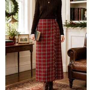 Vintage 1990s Tartan Wrap Skirt Red Plaid Fringe Midi Skirt 16 Heritage Prep